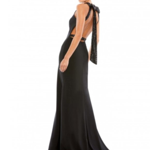 MAC DUGGAL 26262I EXPOSED BACK SEQUIN BOW BLACK GOWN sz 6 - Picture 3 of 7